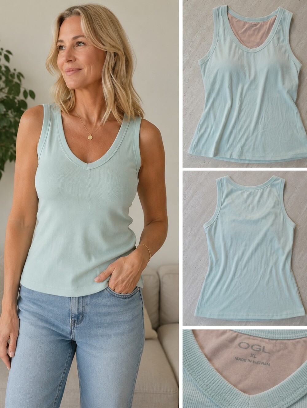 OGL Light Mint Green V-Neck Tank Top
